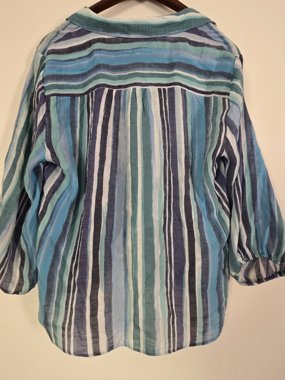 HOPE AND HARLOW SZ L Striped Blue Tie-Front Women's Blouse - Picture 3 of 7